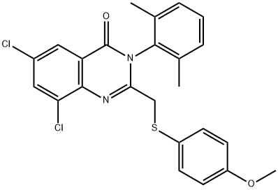6,8-DICHLORO-3-(2,6-DIMETHYLPHENYL)-2-([(4-METHOXYPHENYL)SULFANYL]METHYL)-4(3H)-QUINAZOLINONE 结构式