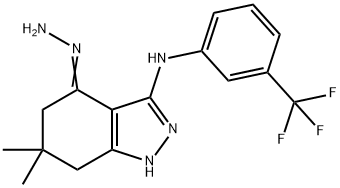 6,6-DIMETHYL-3-((3-(TRIFLUOROMETHYL)PHENYL)AMINO)-5,6,7-TRIHYDRO1H-INDAZOL-4-HYDRAZONE 结构式