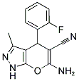 6-Amino-4-(2-fluorophenyl)-3-methyl-4H-pyrano[3,2-d]pyrazole-5-carbonitrile 结构式
