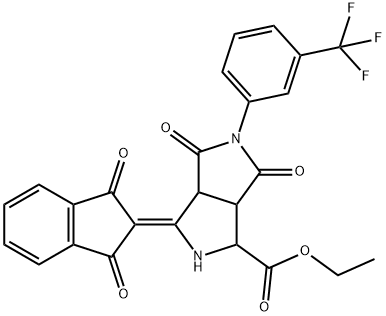 Ethyl 3-(1,3-dioxo-1,3-dihydro-2H-inden-2-yliden)-4,6-dioxo-5-[3-(trifluoromethyl)phenyl]octahydropyrrolo[3,4-c]pyrrole-1-carboxylate 结构式