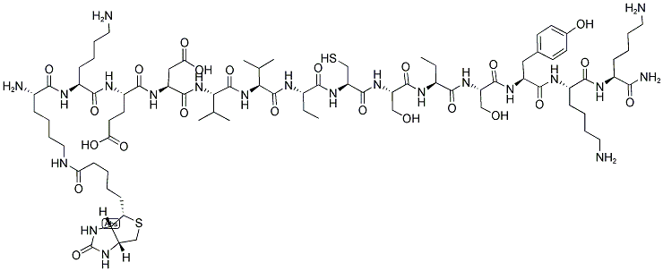 H-LYS(BIOTINYL)-LYS-GLU-ASP-VAL-VAL-ABU-CYS-SER-ABU-SER-TYR-LYS-LYS-NH2 结构式