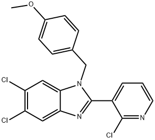 4-([5,6-DICHLORO-2-(2-CHLORO-3-PYRIDINYL)-1H-1,3-BENZIMIDAZOL-1-YL]METHYL)PHENYL METHYL ETHER 结构式