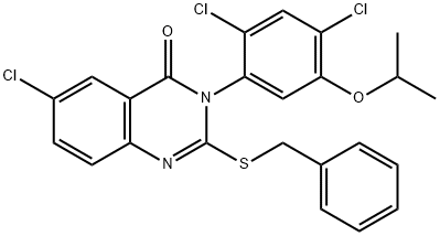 2-(BENZYLSULFANYL)-6-CHLORO-3-(2,4-DICHLORO-5-ISOPROPOXYPHENYL)-4(3H)-QUINAZOLINONE 结构式