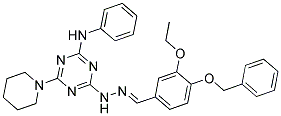 (E)-4-(2-(4-(BENZYLOXY)-3-ETHOXYBENZYLIDENE)HYDRAZINYL)-N-PHENYL-6-(PIPERIDIN-1-YL)-1,3,5-TRIAZIN-2-AMINE 结构式
