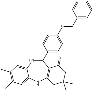 11-[4-(Benzyloxy)phenyl]-3,3,7,8-tetramethyl-2,3,4,5,10,11-hexahydro-1H-dibenzo[b,e][1,4]diazepin-1-one 结构式