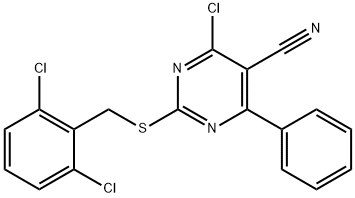 4-CHLORO-2-[(2,6-DICHLOROBENZYL)SULFANYL]-6-PHENYL-5-PYRIMIDINECARBONITRILE 结构式