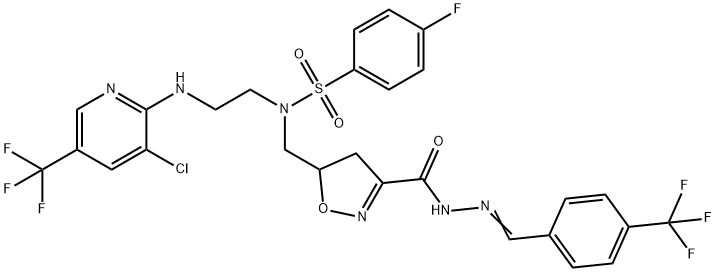 N-(2-([3-CHLORO-5-(TRIFLUOROMETHYL)-2-PYRIDINYL]AMINO)ETHYL)-4-FLUORO-N-((3-[(2-([4-(TRIFLUOROMETHYL)PHENYL]METHYLENE)HYDRAZINO)CARBONYL]-4,5-DIHYDRO-5-ISOXAZOLYL)METHYL)BENZENESULFONAMIDE 结构式