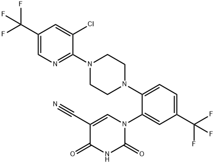 1-[2-(4-[3-CHLORO-5-(TRIFLUOROMETHYL)-2-PYRIDINYL]PIPERAZINO)-5-(TRIFLUOROMETHYL)PHENYL]-2,4-DIOXO-1,2,3,4-TETRAHYDRO-5-PYRIMIDINECARBONITRILE 结构式