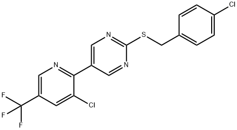 2-[(4-CHLOROBENZYL)SULFANYL]-5-[3-CHLORO-5-(TRIFLUOROMETHYL)-2-PYRIDINYL]PYRIMIDINE 结构式