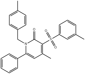 4-METHYL-1-(4-METHYLBENZYL)-3-[(3-METHYLPHENYL)SULFONYL]-6-PHENYL-2(1H)-PYRIDINONE 结构式