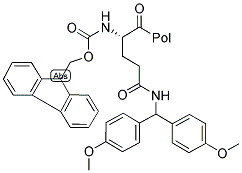 聚合物键合型 NΑ-FMOC-NΔ-(4,4′-二甲氧基二苯甲基)-L-谷氨酰胺 4-苄氧基苄酯 结构式