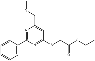 ETHYL 2-((6-[(METHYLSULFANYL)METHYL]-2-PHENYL-4-PYRIMIDINYL)SULFANYL)ACETATE 结构式