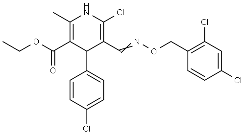 Ethyl 6-chloro-4-(4-chlorophenyl)-5-(([(2,4-dichlorobenzyl)oxy]imino)methyl)-2-methyl-1,4-dihydro-3-pyridinecarboxylate 结构式