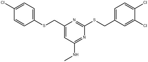 6-([(4-CHLOROPHENYL)SULFANYL]METHYL)-2-[(3,4-DICHLOROBENZYL)SULFANYL]-N-METHYL-4-PYRIMIDINAMINE 结构式