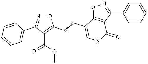 Methyl 5-[2-(4-hydroxy-3-phenylisoxazolo[4,5-c]pyridin-7-yl)vinyl]-3-phenyl-4-isoxazolecarboxylate 结构式