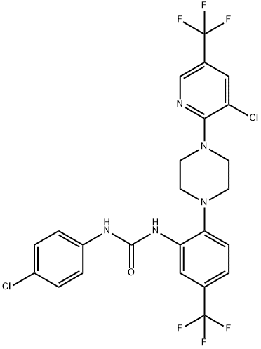 N-(4-Chlorophenyl)-N'-[2-(4-[3-chloro-5-(trifluoromethyl)-2-pyridinyl]piperazino)-5-(trifluoromethyl)phenyl]urea 结构式