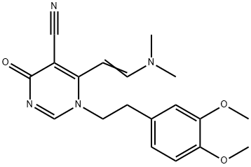 1-(3,4-DIMETHOXYPHENETHYL)-6-[2-(DIMETHYLAMINO)VINYL]-4-OXO-1,4-DIHYDRO-5-PYRIMIDINECARBONITRILE 结构式