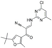 2-([5-(TERT-BUTYL)-2-METHYL-3-FURYL]CARBONYL)-3-[(4-CHLORO-6-METHYLPYRIMIDIN-2-YL)AMINO]ACRYLONITRILE 结构式