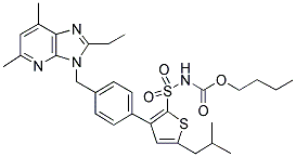 5,7-DIMETHYL-2-ETHYL-3-[[4-[2(N-BUTYLOXYCARBONYLSULFONAMIDO)-5-ISOBUTYL-3-THIENYL]PHENYL]METHYL]IMIDAZO[4,5,6]PYRIDINE 结构式