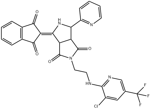 2-(2-([3-CHLORO-5-(TRIFLUOROMETHYL)-2-PYRIDINYL]AMINO)ETHYL)-4-(1,3-DIOXO-1,3-DIHYDRO-2H-INDEN-2-YLIDEN)-6-(2-PYRIDINYL)TETRAHYDROPYRROLO[3,4-C]PYRROLE-1,3(2H,3AH)-DIONE 结构式