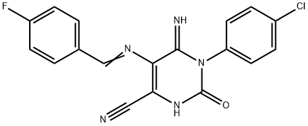 5-(1-AZA-2-(4-FLUOROPHENYL)VINYL)-3-(4-CHLOROPHENYL)-4-IMINO-2-OXO-1H-1,3-DIAZINE-6-CARBONITRILE 结构式