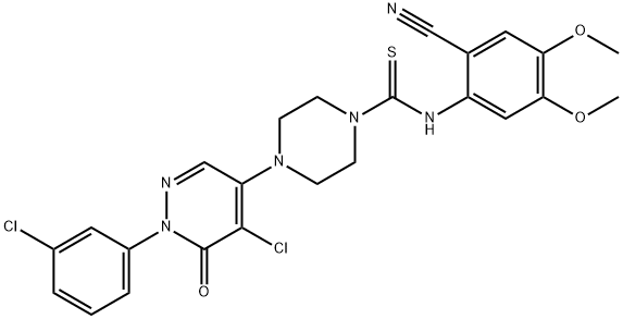 4-[5-CHLORO-1-(3-CHLOROPHENYL)-6-OXO-1,6-DIHYDRO-4-PYRIDAZINYL]-N-(2-CYANO-4,5-DIMETHOXYPHENYL)TETRAHYDRO-1(2H)-PYRAZINECARBOTHIOAMIDE 结构式