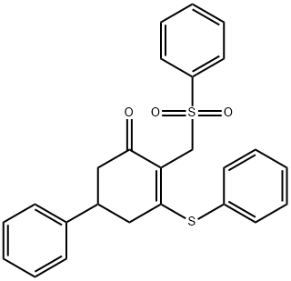 5-PHENYL-3-(PHENYLSULFANYL)-2-[(PHENYLSULFONYL)METHYL]-2-CYCLOHEXEN-1-ONE 结构式