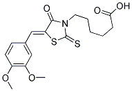 6-[(5Z)-5-(3,4-Dimethoxybenzylidene)-4-oxo-2-thioxo-1,3-thiazolidin-3-yl]hexanoic acid 结构式