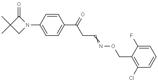 3-[4-(3,3-Dimethyl-2-oxo-1-azetanyl)phenyl]-3-oxopropanal O-(2-chloro-6-fluorobenzyl)oxime 结构式