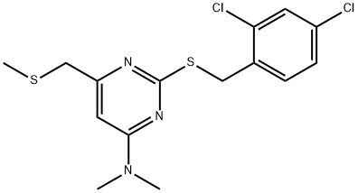 2-[(2,4-DICHLOROBENZYL)SULFANYL]-N,N-DIMETHYL-6-[(METHYLSULFANYL)METHYL]-4-PYRIMIDINAMINE 结构式