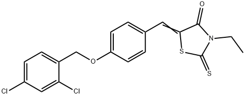 5-((4-[(2,4-DICHLOROBENZYL)OXY]PHENYL)METHYLENE)-3-ETHYL-2-THIOXO-1,3-THIAZOLAN-4-ONE 结构式