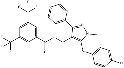 (5-[(4-Chlorophenyl)sulfanyl]-1-methyl-3-phenyl-1H-pyrazol-4-yl)methyl 3,5-bis(trifluoromethyl)benzenecarboxylate 结构式