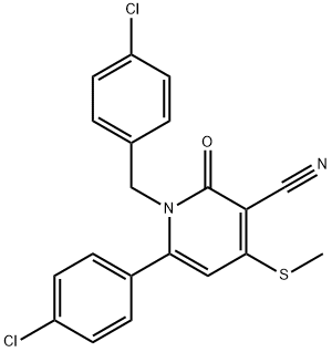 1-(4-CHLOROBENZYL)-6-(4-CHLOROPHENYL)-4-(METHYLSULFANYL)-2-OXO-1,2-DIHYDRO-3-PYRIDINECARBONITRILE 结构式