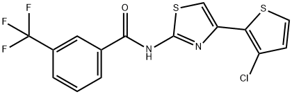 N-[4-(3-CHLORO-2-THIENYL)-1,3-THIAZOL-2-YL]-3-(TRIFLUOROMETHYL)BENZENECARBOXAMIDE 结构式