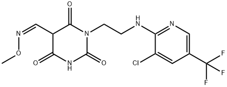 1-(2-([3-CHLORO-5-(TRIFLUOROMETHYL)-2-PYRIDINYL]AMINO)ETHYL)-2,4,6-TRIOXOHEXAHYDRO-5-PYRIMIDINECARBALDEHYDE O-METHYLOXIME 结构式