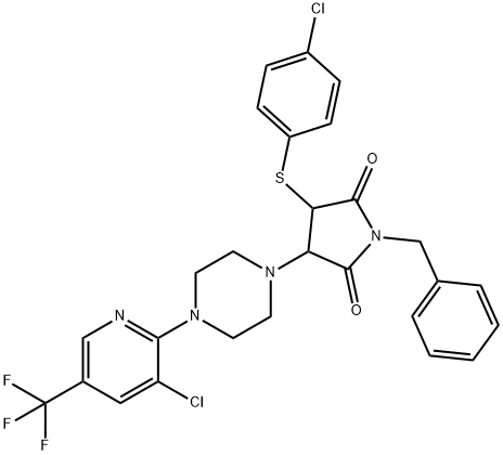 1-BENZYL-3-[(4-CHLOROPHENYL)SULFANYL]-4-(4-[3-CHLORO-5-(TRIFLUOROMETHYL)-2-PYRIDINYL]PIPERAZINO)DIHYDRO-1H-PYRROLE-2,5-DIONE 结构式