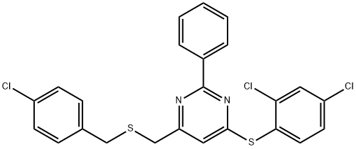 4-([(4-Chlorobenzyl)sulfanyl]methyl)-6-[(2,4-dichlorophenyl)sulfanyl]-2-phenylpyrimidine 结构式