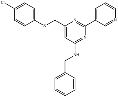 N-BENZYL-6-([(4-CHLOROPHENYL)SULFANYL]METHYL)-2-(3-PYRIDINYL)-4-PYRIMIDINAMINE 结构式