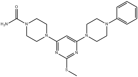 4-[2-(METHYLSULFANYL)-6-(4-PHENYLPIPERAZINO)-4-PYRIMIDINYL]TETRAHYDRO-1(2H)-PYRAZINECARBOXAMIDE 结构式