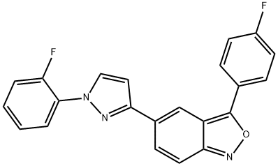 3-(4-FLUOROPHENYL)-5-[1-(2-FLUOROPHENYL)-1H-PYRAZOL-3-YL]-2,1-BENZISOXAZOLE 结构式