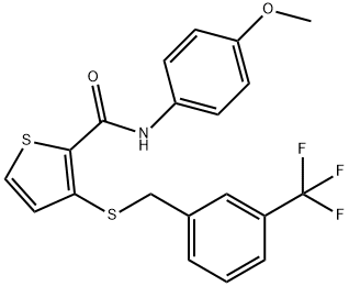 N-(4-METHOXYPHENYL)-3-([3-(TRIFLUOROMETHYL)BENZYL]SULFANYL)-2-THIOPHENECARBOXAMIDE 结构式