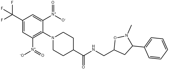 1-[2,6-DINITRO-4-(TRIFLUOROMETHYL)PHENYL]-N-[(2-METHYL-3-PHENYLTETRAHYDRO-5-ISOXAZOLYL)METHYL]-4-PIPERIDINECARBOXAMIDE 结构式