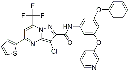 3-CHLORO-N-(3-PHENOXY-5-(PYRIDIN-3-YLOXY)PHENYL)-5-(THIOPHEN-2-YL)-7-(TRIFLUOROMETHYL)PYRAZOLO[1,5-A]PYRIMIDINE-2-CARBOXAMIDE 结构式