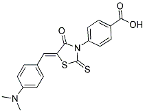 4-((5Z)-5-[4-(DIMETHYLAMINO)BENZYLIDENE]-4-OXO-2-THIOXO-1,3-THIAZOLIDIN-3-YL)BENZOIC ACID 结构式