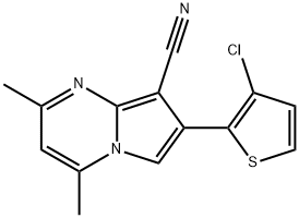 7-(3-CHLORO-2-THIENYL)-2,4-DIMETHYLPYRROLO[1,2-A]PYRIMIDINE-8-CARBONITRILE 结构式