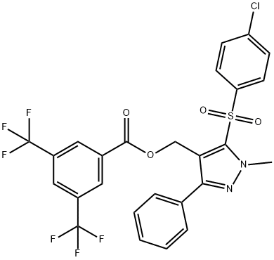 (5-[(4-CHLOROPHENYL)SULFONYL]-1-METHYL-3-PHENYL-1H-PYRAZOL-4-YL)METHYL 3,5-BIS(TRIFLUOROMETHYL)BENZENECARBOXYLATE 结构式