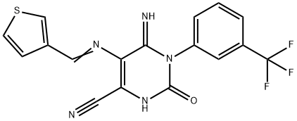 5-(1-AZA-2-(3-THIENYL)VINYL)-4-IMINO-2-OXO-3-(3-(TRIFLUOROMETHYL)PHENYL)-1H-1,3-DIAZINE-6-CARBONITRILE 结构式