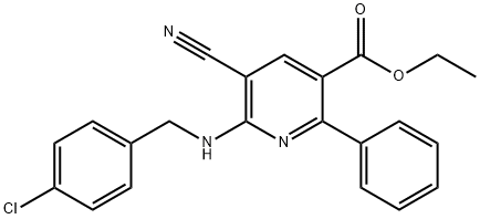 ETHYL 6-[(4-CHLOROBENZYL)AMINO]-5-CYANO-2-PHENYLNICOTINATE 结构式