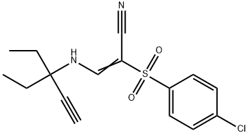 3-((1,1-DIETHYLPROP-2-YNYL)AMINO)-2-((4-CHLOROPHENYL)SULFONYL)PROP-2-ENENITRILE 结构式