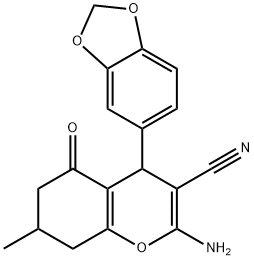 2-Amino-4-benzo[d]1,3-dioxolen-5-yl-7-methyl-5-oxo-4,6,7,8-TETRAHYDRO2H-chromene-3-carbonitrile 结构式